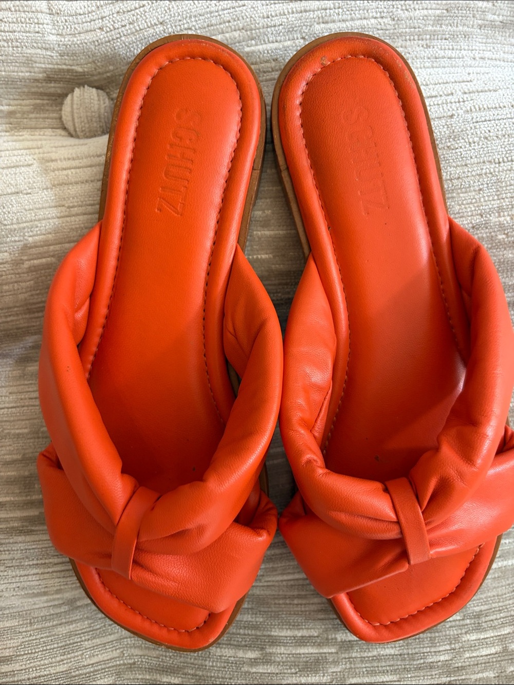 Schutz Women's Orange Knotted Slide Sandals - Picture 2 of 3
